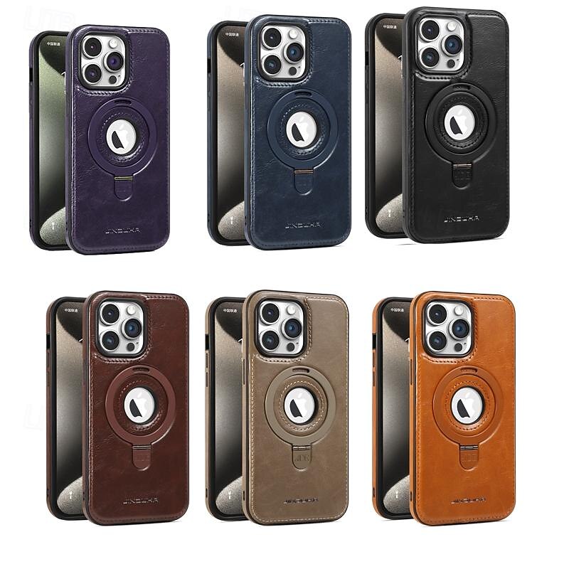 Phone Case For iPhone 15 14 Pro Max Plus 13 12 11 Pro Max Back Cover with Stand Holder Support Wireless Charging Shockproof Retro TPU PC