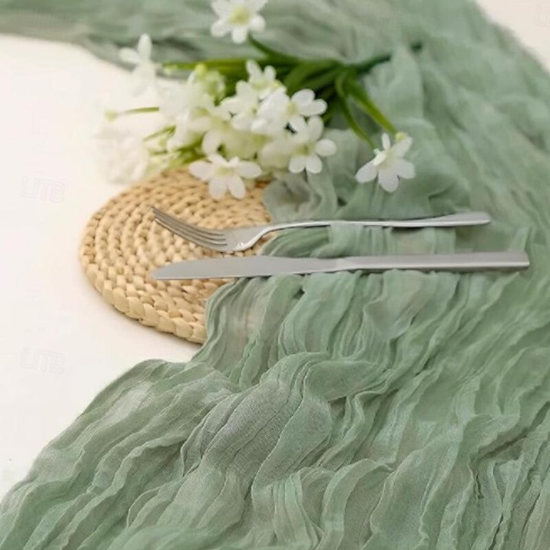 Cotton Voile Yarn Crinkled Table Runner Bohemian Style Twist Tablecloth Wedding Party Decoration Pleated Table Runner2