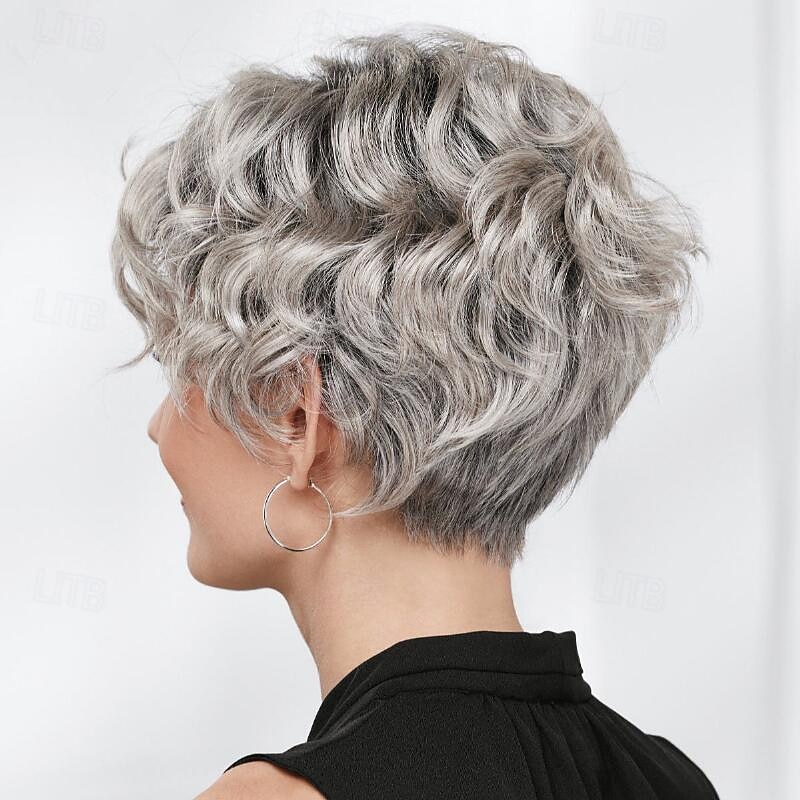 Grey Sliver Wig Women's Fashion Synthetic Hair Short Wigs Curly Wig Fluffy Natural Synthetic Wigs for Daily Party Use2