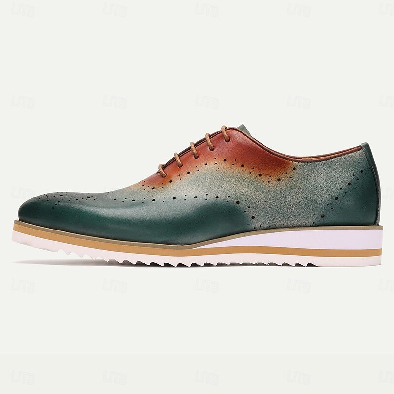 Men's Premium Cowhide Leather Brogues - Stylish Gradient Dress Shoes with Lace-Up Closure for Formal Events3