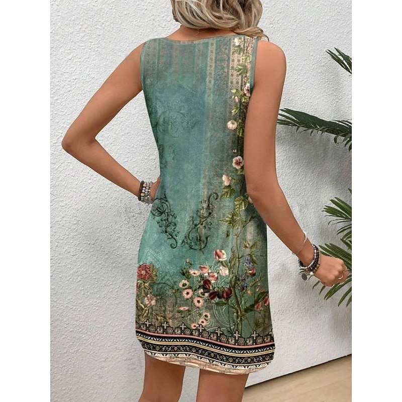Women's Mini Dress Petite Dress Sundress Tank Dress Summer Dress Stylish Casual Vacation Daily Holiday Loose Fit Floral Sleeveless Crew Neck Blue Purple Green Summer2