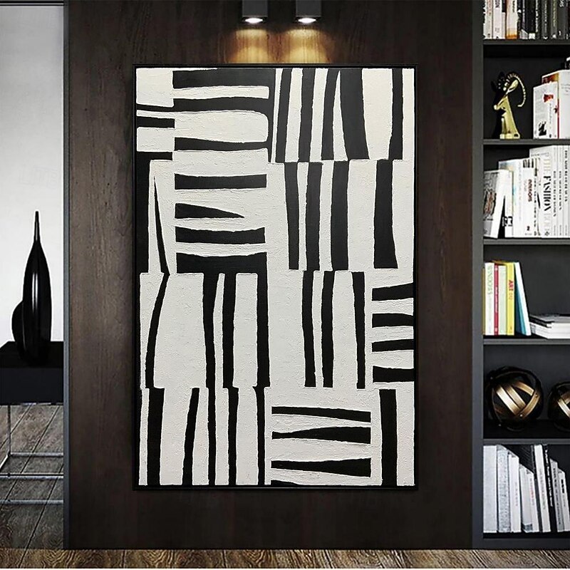 Handmade Oil Painting Canvas Wall Art Decoration Abstract Black and White Minimalism Modern for Home Decor Rolled Frameless Unstretched Painting4