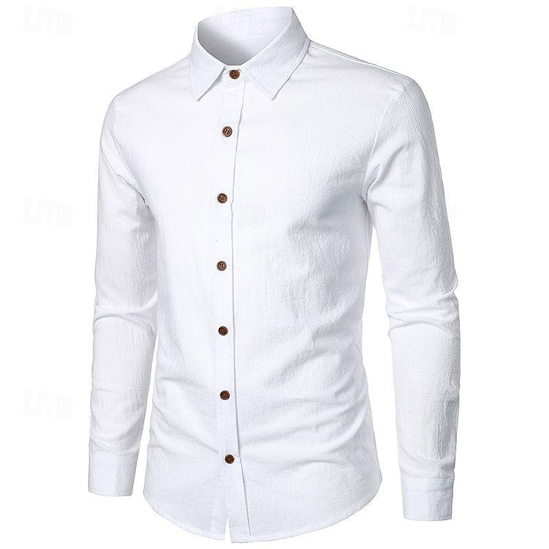 Men's Shirt Linen Shirt Casual Shirt Button Up Shirt Cotton Shirt Plain Vacation Hawaiian White Pink Navy Blue Blue Long Sleeve Turndown Spring &  Fall Clothing Apparel Button-Down2