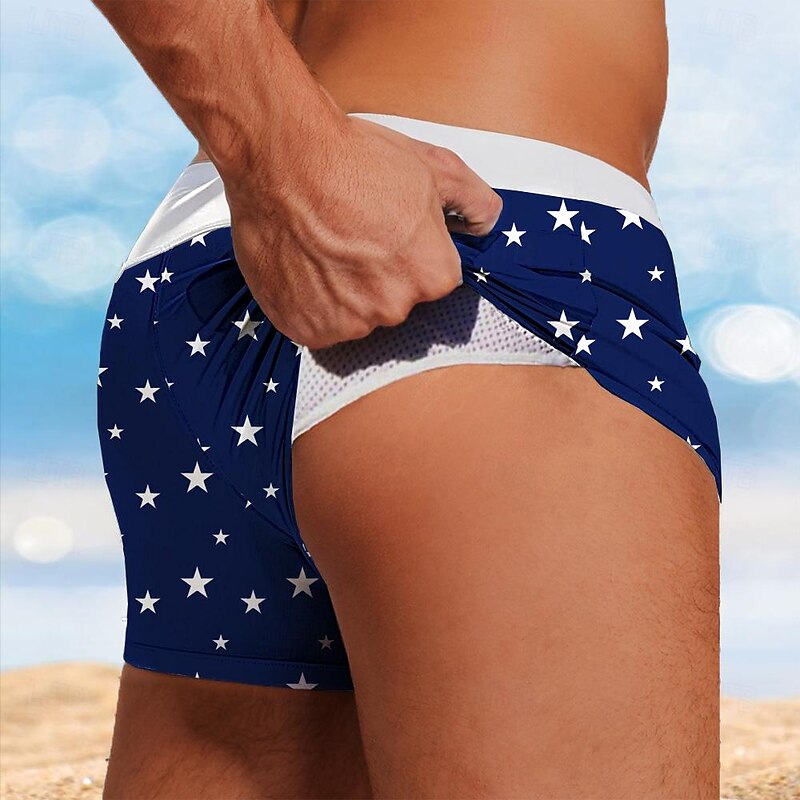 Men's Star Geometric Pattern Swim Trunks Swim Shorts Board Shorts Mid Waist Fashion Designer Holiday Beach Swimming Pool Drawstring Pocket Elastic Waist Designer Clothing Apparel
