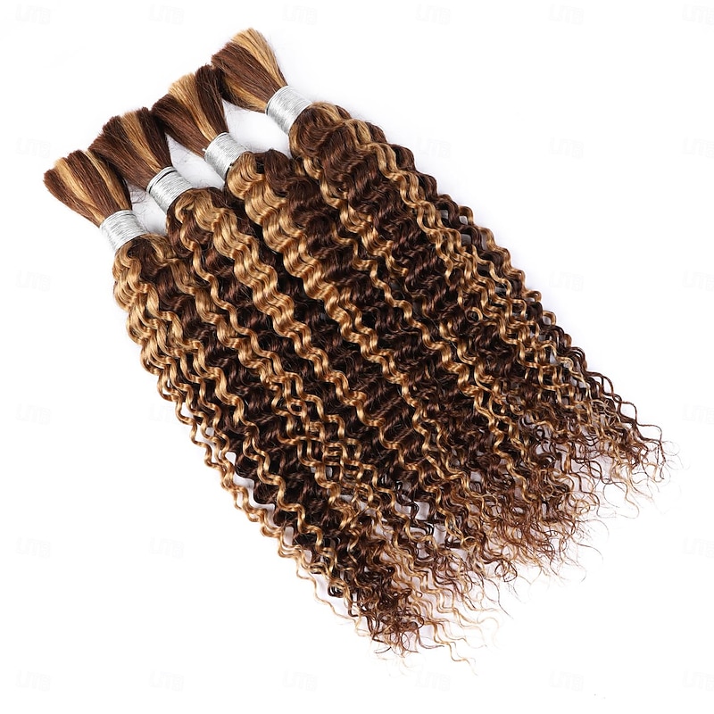 Human Braiding Hair Braids 3 Bundle Deep Wave Bulk Highlight P4/27 Human Hair For Braiding Wet And Wavy Human Hair Extensions No Weft3