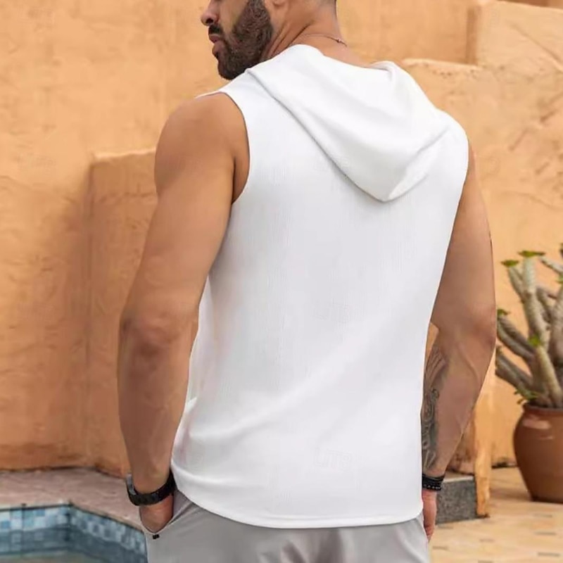Men's Tank Top Vest Top Sleeveless Shirt Sleeveless Hooded Button Summer Plain Fashion Designer Muscle Buttons Hoop Outdoor Going out Gym Black White Top Tee for Men3