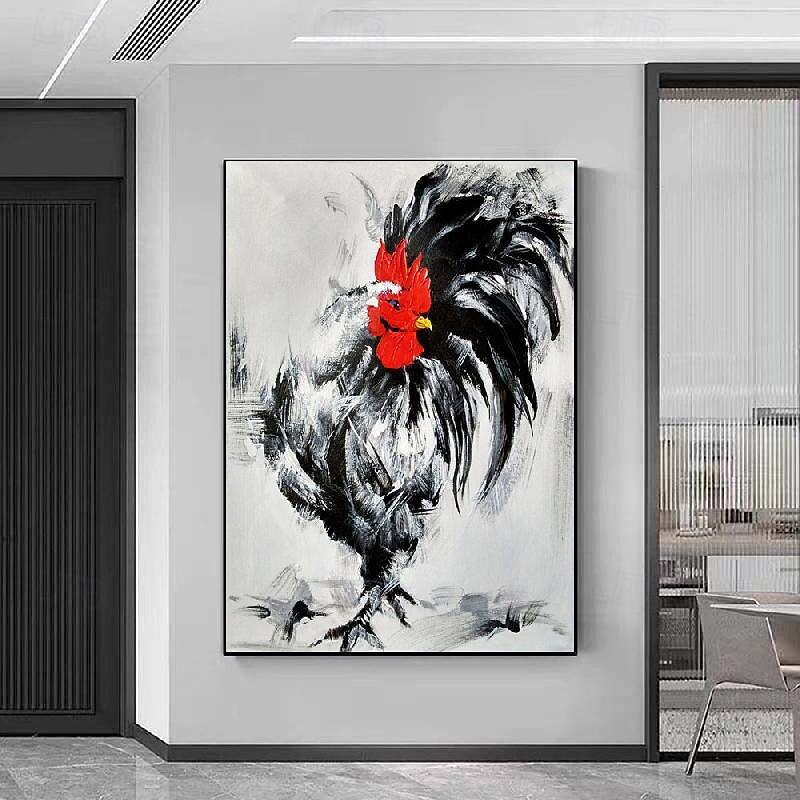 Hand Painted Rooster Cock Oil Painting On Canvas - Modern Impressionist Animal Art painting Thick Paints Heavy Texture animal oil painting