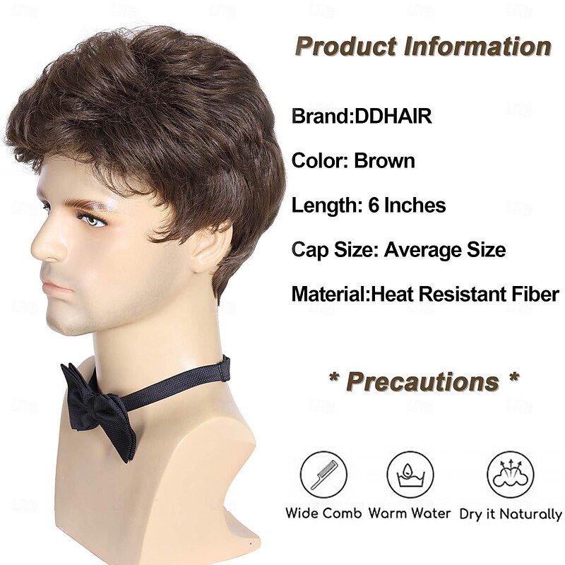 Mens Brown Wig,Short Brown Wigs for Men Natural Layered Fluffy Wig Daily Halloween Synthetic Realistic Hair Male Guys Wigs3