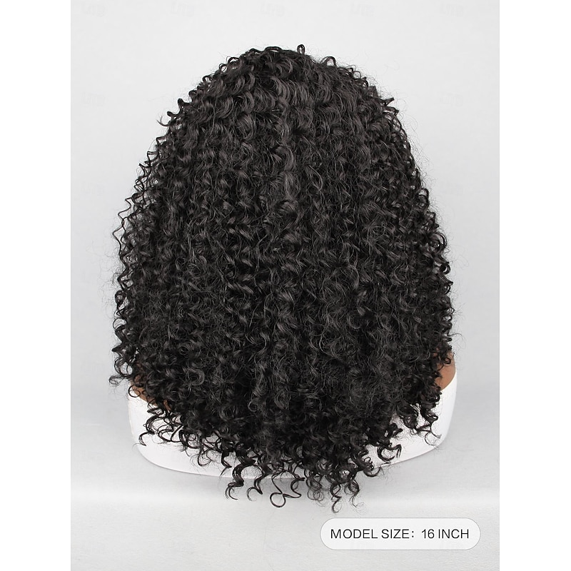 Synthetic Wig Water Wave Neat Bang Wig 16 inch Black Synthetic Hair Women's Black3