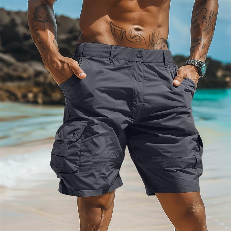 Men's Cargo Shorts Shorts Casual Shorts Buttons Multi Pocket Plain Comfort Soft Knee Length Outdoor Daily Beach Fashion Streetwear ArmyGreen Black Micro-elastic2