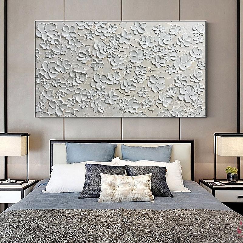 Pattle knife white oil painting handmade Abstract flower white   Paintings On Canvas Rich Textured Acrylic Painting Modern Wall Art Hand Painted Artwork for Living Room Wall Decor