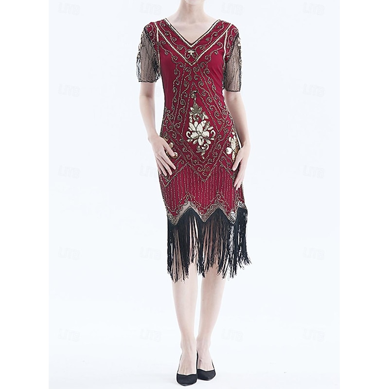 Roaring 20s 1920s Cocktail Dress Flapper Dress Dress Prom Dress The Great Gatsby Charleston Sequins Tassel Fringe Fancy Dress Women's Halloween Carnival Masquerade Carnival Wedding Wedding Guest4