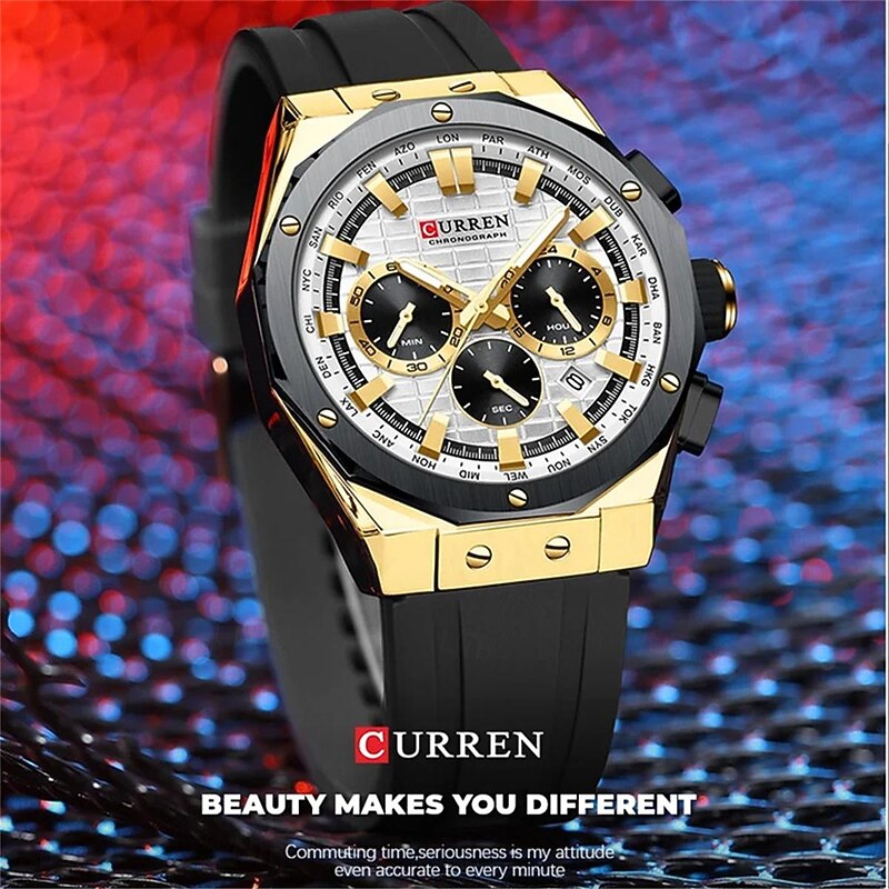 CURREN Men Quartz Watch Outdoor Fashion Casual Wristwatch Luminous Calendar Waterproof Decoration Silicone Gel Watch3