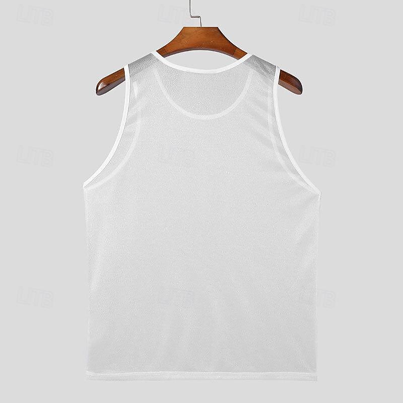 Men's Tank Top Vest Top Undershirt Sleeveless Shirt Sleeveless Crew Neck Spring & Summer Plain Fashion Designer Basic Mesh Vacation Street Going out Black White Top Tee for Men4