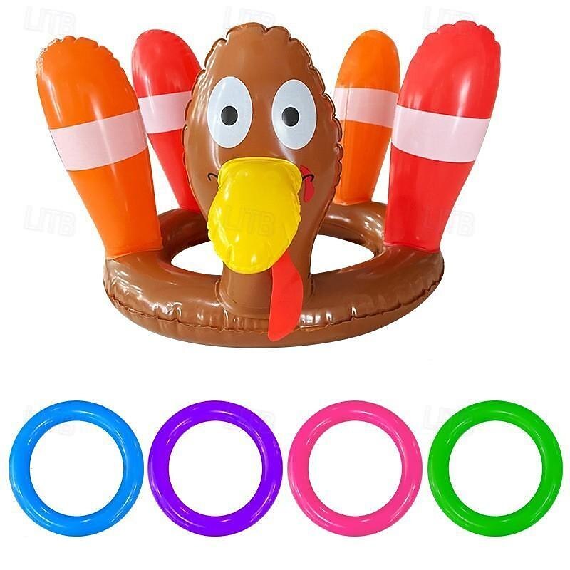 Inflatable Ring Toss Game Set Target Toss Floating Swimming Ring Toss Includes Inflatable Cactus,4 Color Rings for Fiesta Party Accessories Hawaiian Pool Beach Party Decoration Supplies2