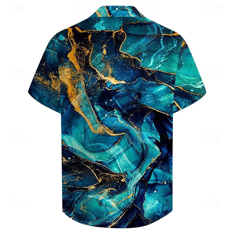 Men's Marble Shirt Button Up Shirt Short Sleeve Abstract Casual Vacation Daily Evening Party Summer Turndown Collared Shirts Buttons Print Black Blue Gold2
