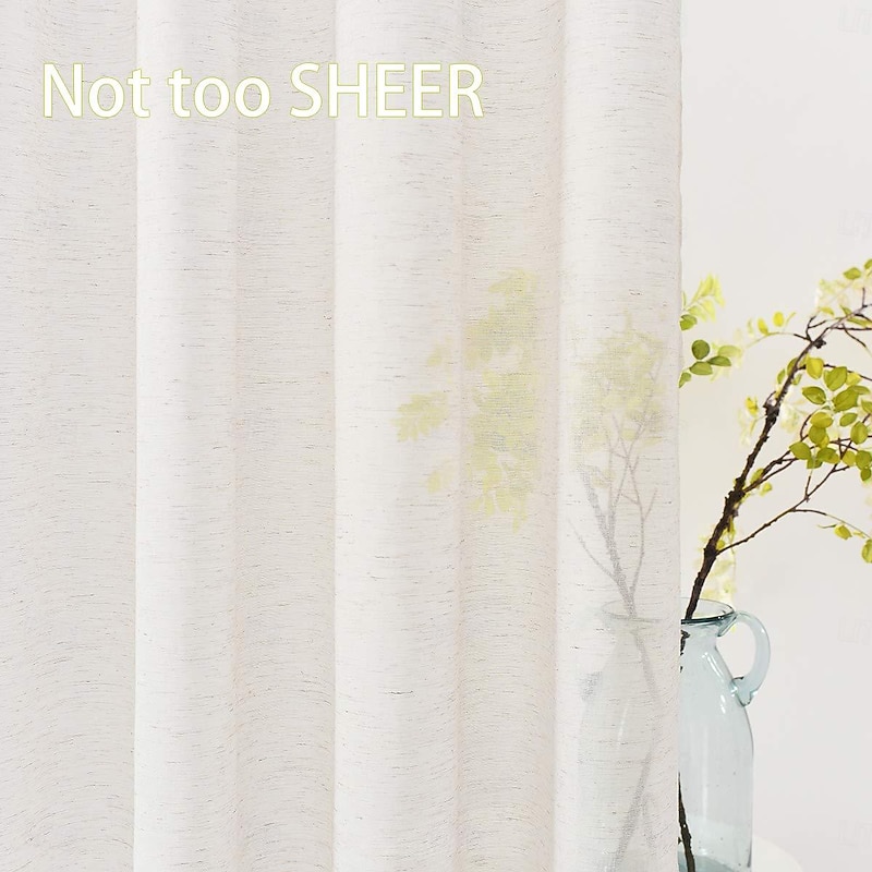 Flax Cotton Linen Pinch Pleated Sheer Curtains Long Vintage French Window Panel Drapes with Back Tab for Farmhouse Living Room Bedroom, Natural 1 Panel3