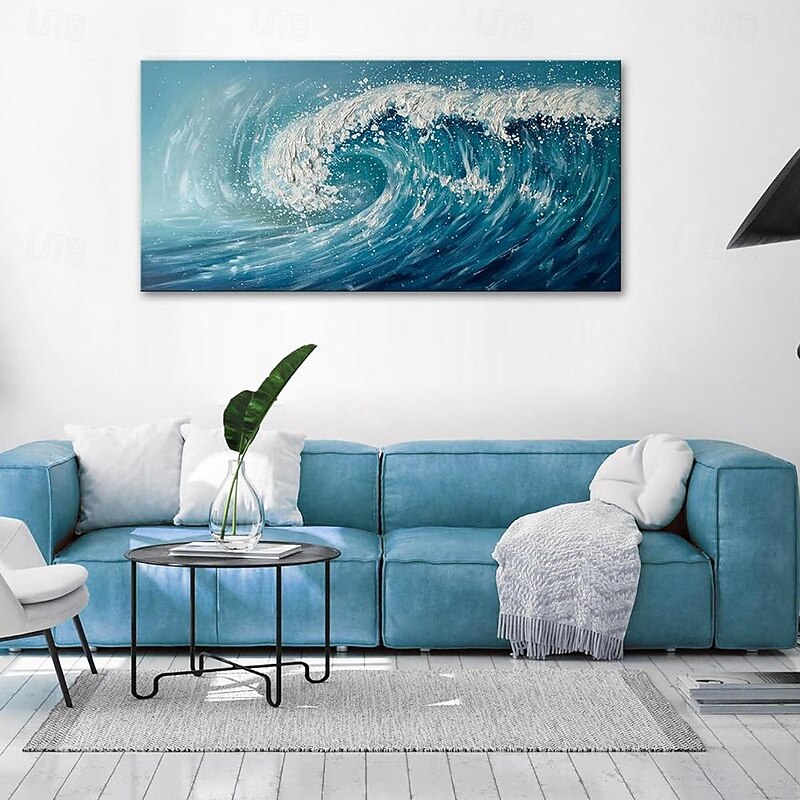 Handmade Oil Painting Canvas Wall Art Decoration Modern Abstract Sea Wave Summer Landscape for Living Room Home Decor Rolled Frameless Unstretched Painting