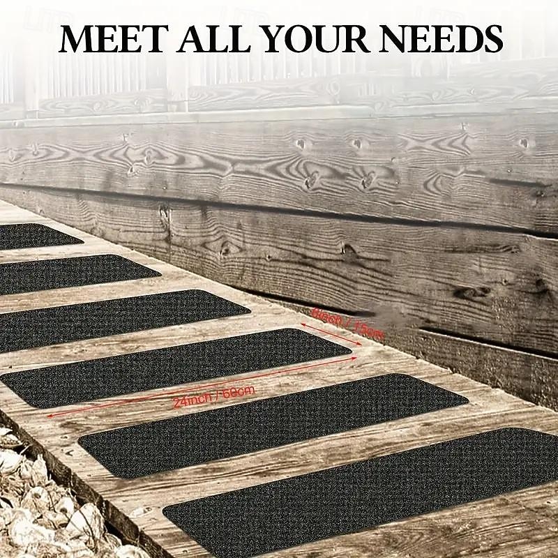 10pcs Non Slip Outdoor Stair Treads 6x24 Black Pre-Cut 80 Grit Anti Slip Grip Tape Non Skid Heavy Duty Traction Adhesive Step Stripes For Staircase Skateborad And Deck3