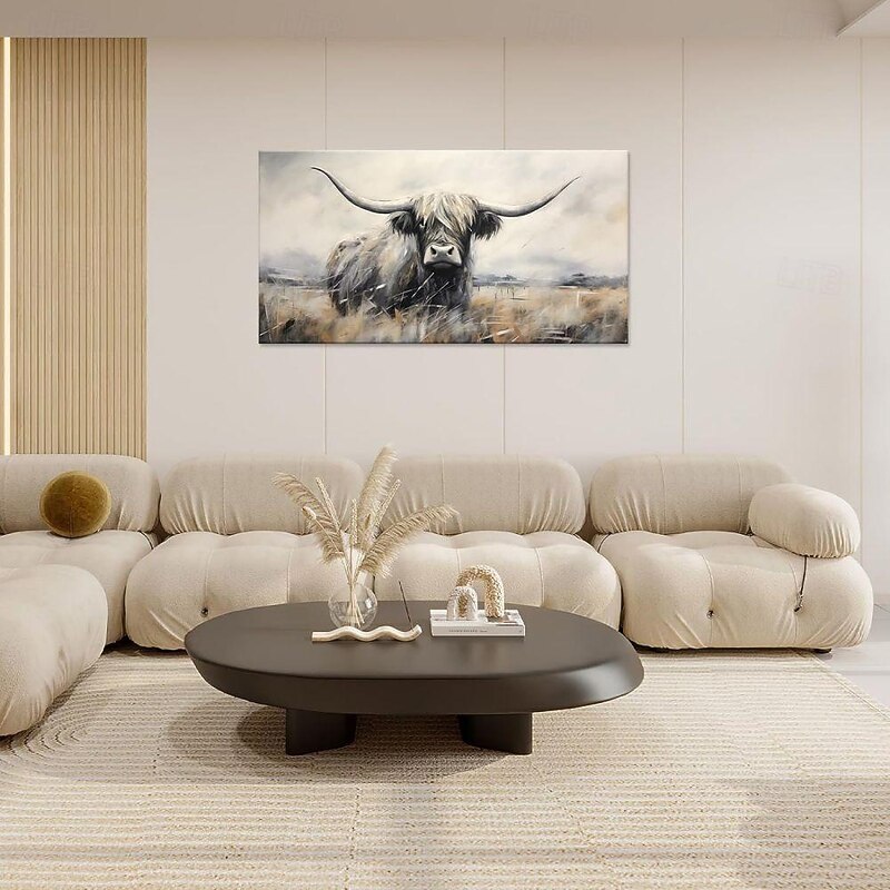 Handmade Oil Painting Canvas Wall Art Decoration Nordic Pastoral Animal Abstract Yak for Living Room Home Decor Rolled Frameless Unstretched Painting4