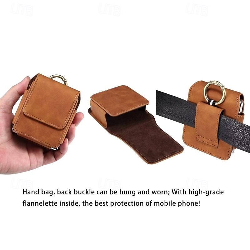 Men's Samsung Z Flip 6/5/4/3/2/1 Universal Phone Case Leather Case Belt Waist Bag Prop PU Leather Bag Phone Wallet Vintage Belt Phone Protective Case4