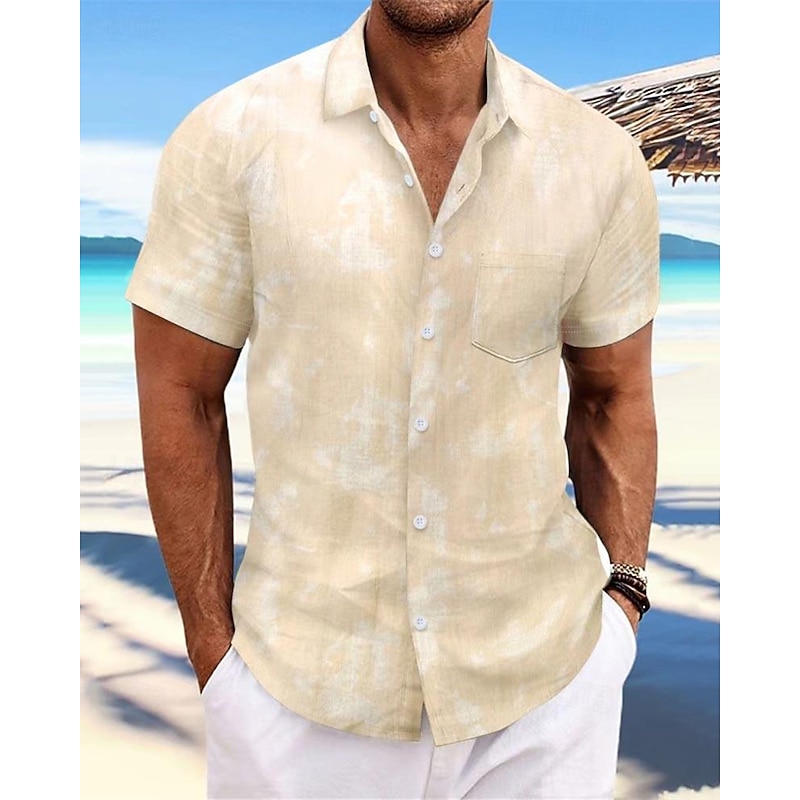 Men's Shirt Summer Shirt Casual Shirt Beach Shirt Button Up Shirt Light Green Pink Wine Orange khaki Short Sleeve Tie Dye Lapel Vacation Hawaiian Front Pocket Clothing Apparel Fashion Casual2