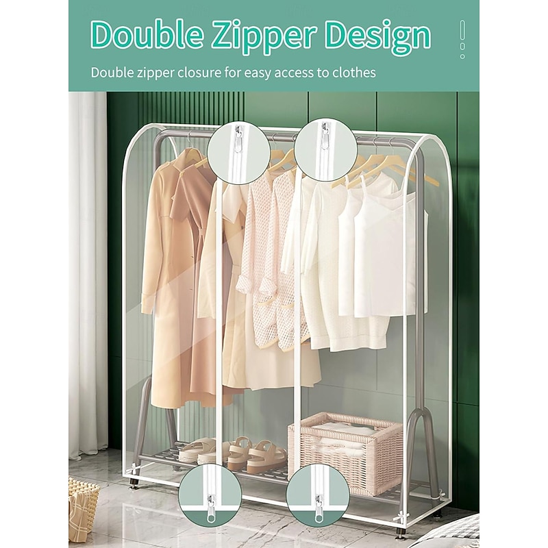 Clear Garment Rack Cover Dustproof Clothes Rack Cover with Zipper Clothes Hanging Rack Cover Clothing Storage Protector Waterproof4