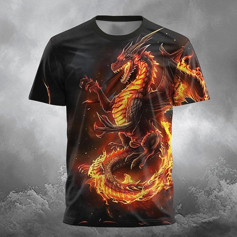 Men's Dragon T Shirt Short Sleeve T shirt 3D Print Crew Neck Shirt Designer Gothic Party Street Casual Black 1 Black Summer Spring Clothing Apparel S M L XL XXL XXXL4
