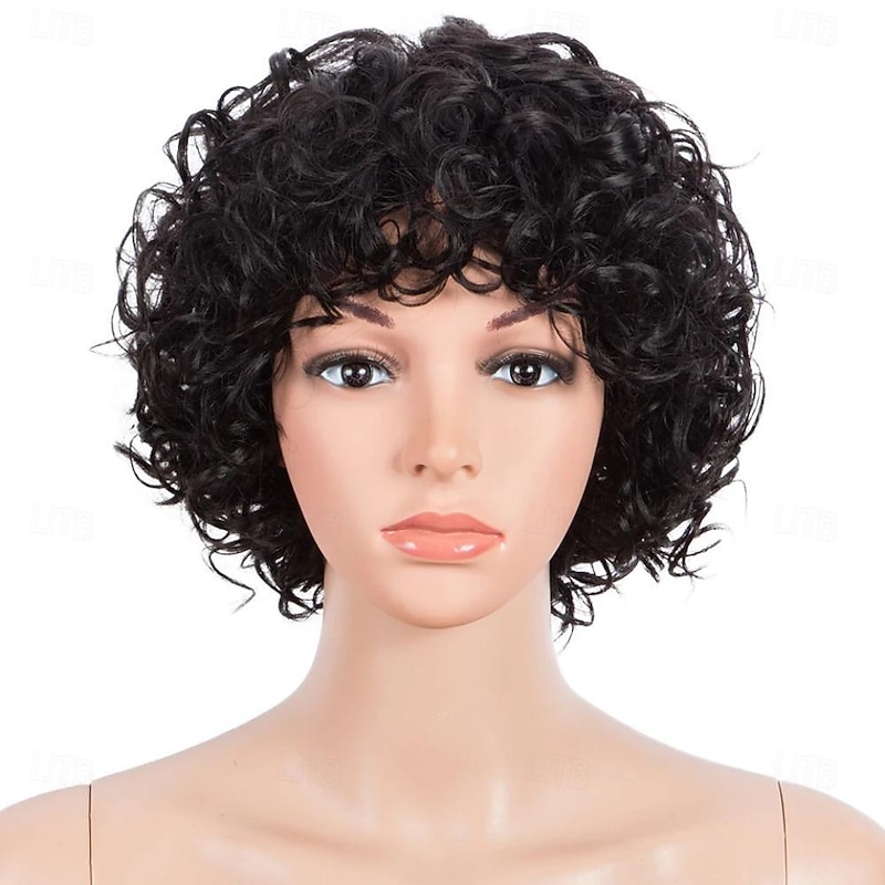 Short Curly Human Hair Wigs For Black Women Short Curly Wigs Human Hair Non Lace Glueless Wig with Bangs Side Part Wigs2