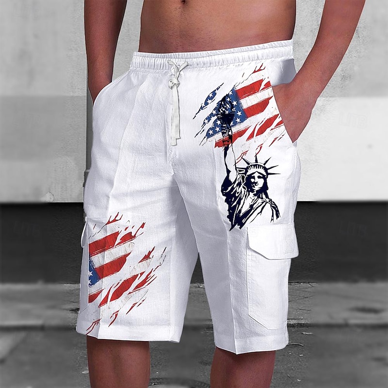 Men's Flag Statue Of Liberty American Flag Shorts Mid Waist Vacation Fashion Streetwear Outdoor Casual Holiday Drawstring Side Pockets Designer Clothing Apparel - Main Image