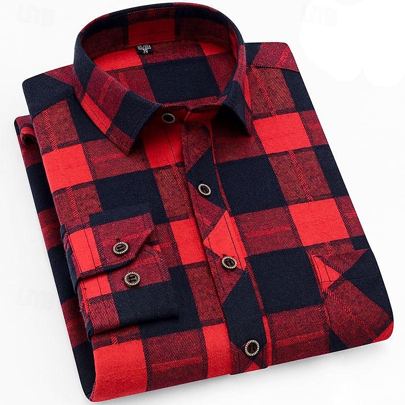 Men's Shirt Flannel Shirt Plaid Shirt Button Up Shirt Overshirt Plaid / Check Outdoor Daily Wear Black Red Blue Gray Long Sleeve Lapel Spring &  Fall Clothing Apparel4