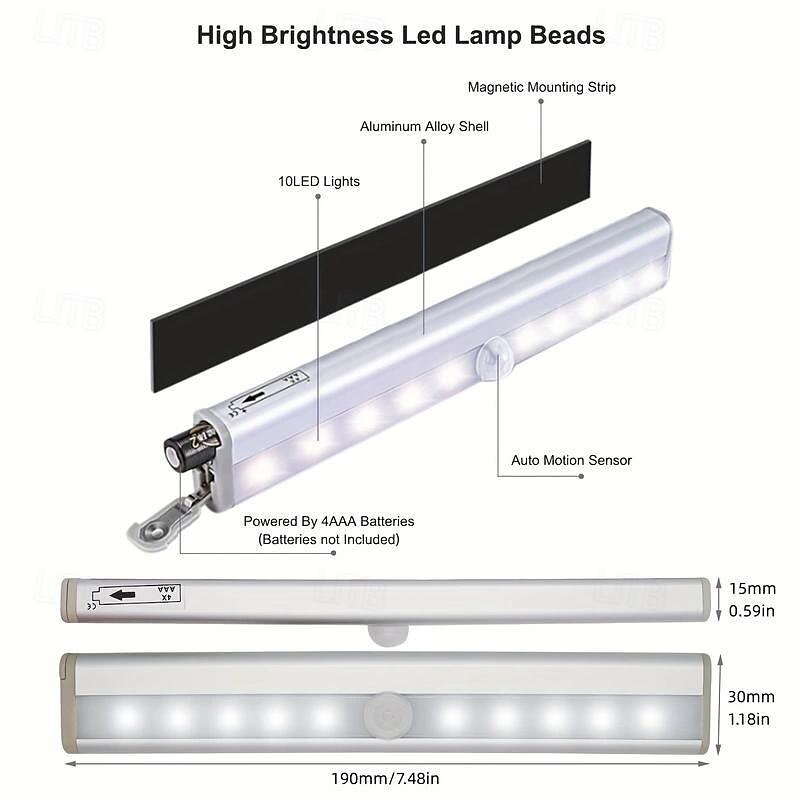 2PCS Motion Activated RV Step Lights, Under Cabinet Lighting, 10 LED beeds, Battery Operated, Motorhome Motion Sensor Light Strip, Magnetic, for Motorhome Travel, Trailers, Camper2