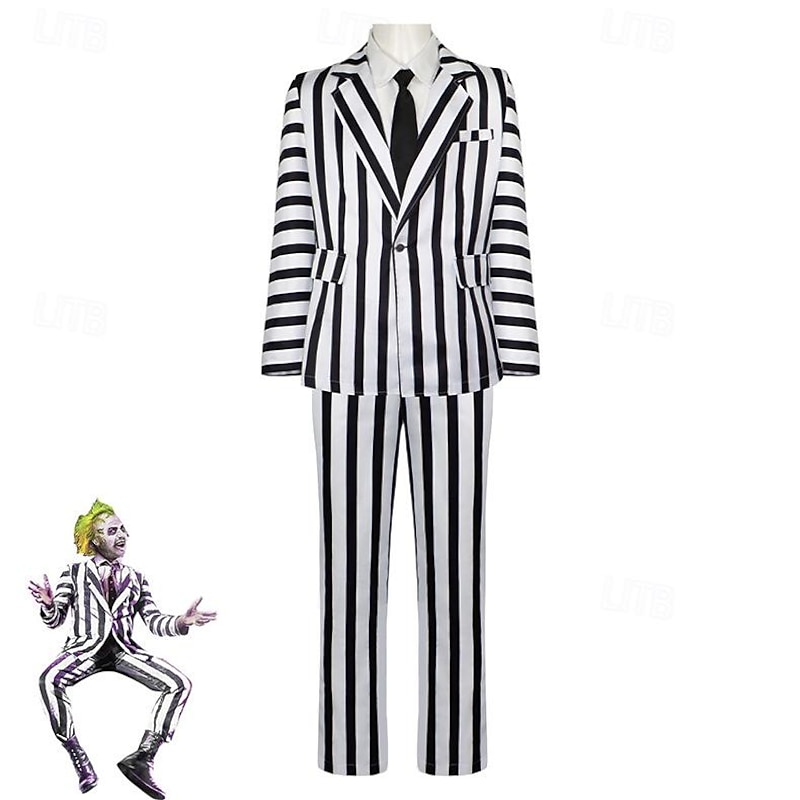 Beetlejuice Beetlejuice Outfits Suits & Blazers Fancy Dress Cosplay Costume Party Movie Cosplay for Men's Adults Halloween Carnival Performance Masquerade3