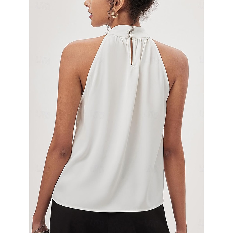 Women's Blouse Dressy Tops Plain Elegant Modern Sleeveless Sleeveless Halter Neck Regular Tops Work Ruched Bow White Summer2