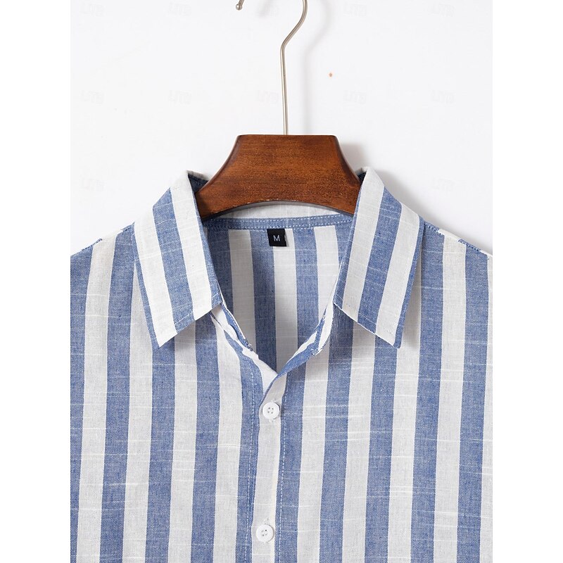 Men's Shirt Linen Shirt Summer Shirt Casual Shirt Beach Shirt Cotton Shirt Stripes Vacation Hawaiian Black Pink Red Sky Blue Long Sleeve Turndown Spring &  Fall Clothing Apparel Button-Down3