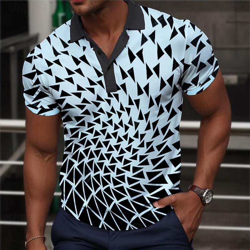 Men's Graphic Polo Shirts Golf Shirt Short Sleeve Polo Shirts Collared Shirts Casual Vacation Wear Rave Wear Party Outfits Buttons 3D Print Spring & Summer Blue