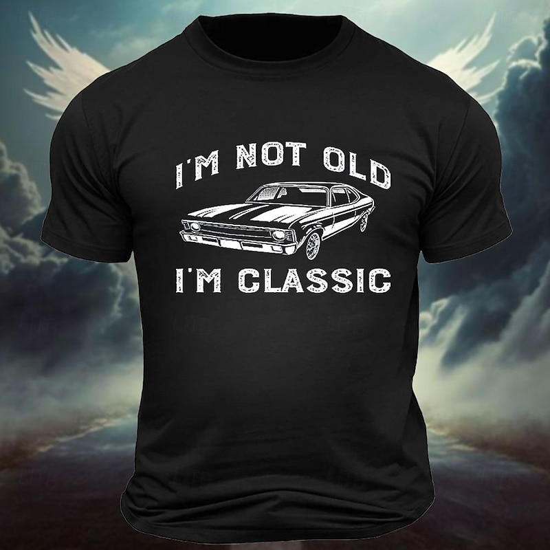 Men's Car Letter Classic Old Man T Shirt Tee Top 100% Cotton Short Sleeve Graphic Shirt Black Dark Grey Army Green Comfortable Tee Street Sports Outdoor Fashion Designer Clothing