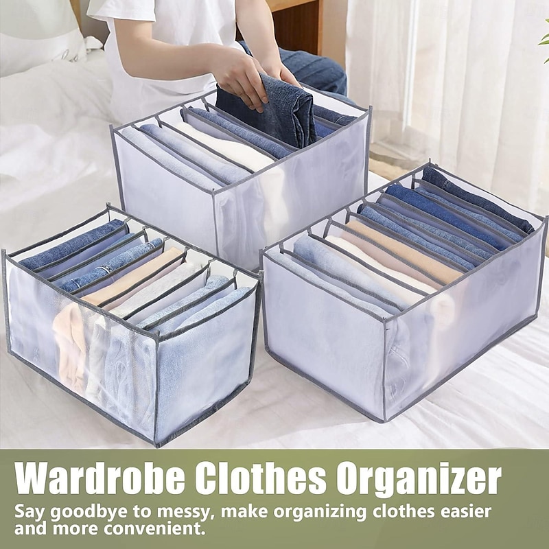 2/4pcs Jeans Compartment Storage Box Closet Clothes Drawer Mesh Separation Box Stacking Pants Drawer Divider Can Washed Home Organizer4