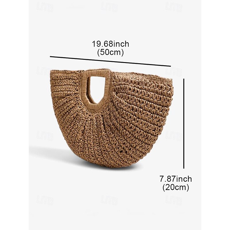Handcrafted Natural Beige Straw Tote Bag with Unique Square Handle - Perfect Beach and Summer Accessory for Women3