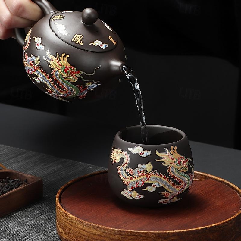 Color-Changing Teapot Set Dragon & Phoenix Zisha Chinese Loong Gift - Heat Sensitive Kung Fu Tea Set with Teapot and Cups, Business Gift2