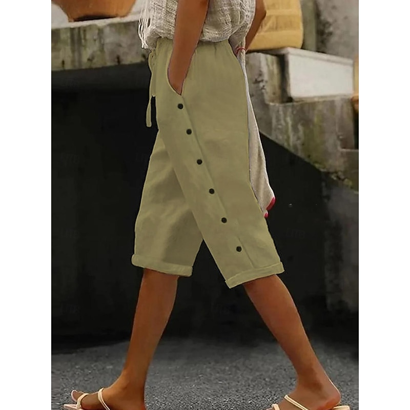 Women's Shorts Casual Daily Knee Length Plain Drawstring Side Pockets Breathability Comfortable Inelastic Weekend Black White Summer Regular Fit3