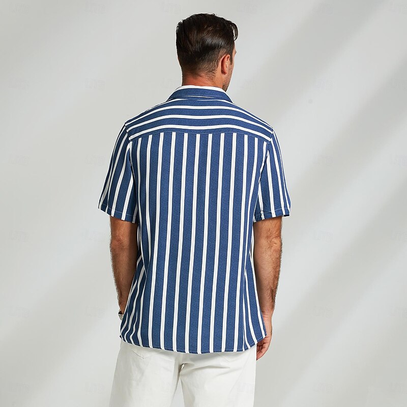 Men's Shirt Button Up Shirt Casual Shirt Beach Shirt Blue Light Blue Short Sleeve Striped Turndown Shirt Collar Party Causal Button Clothing Apparel Daily Casual Daily2