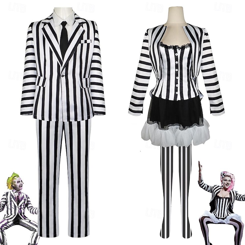 Couples Beetlejuice Beetlejuice Cosplay Costume Outfits Men's Women's Movie Cosplay Cosplay Costume Party Halloween Carnival Masquerade Event / Party Masquerade