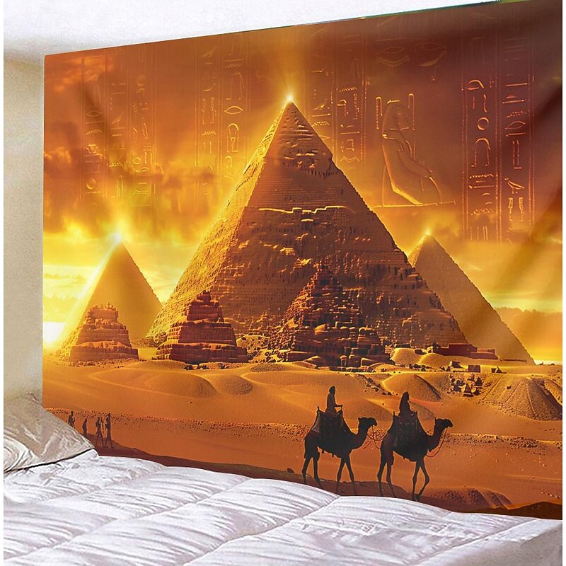 Egyptian Pyramid Desert Hanging Tapestry Wall Art Large Tapestry Mural Decor Photograph Backdrop Blanket Curtain Home Bedroom Living Room Decoration Camels2