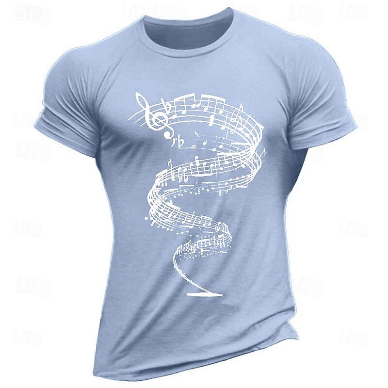 Music Notes Graphic Men's T-Shirt Casual Short Sleeve Crew Neck Top3