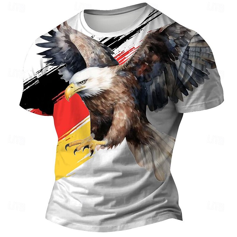 Men's Eagle German Flag T Shirt Short Sleeve T shirt 3D Print Crew Neck Shirt Outdoor Athleisure Light Blue Black White Summer Spring Clothing Apparel S M L XL XXL XXXL