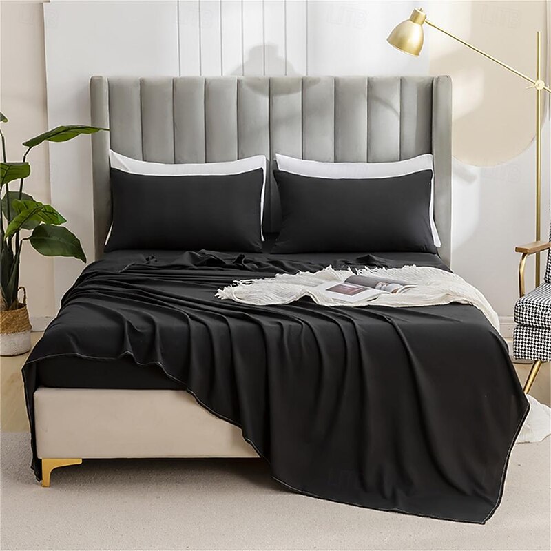 3-Piece Bedsheet Pillowcases Set Solid Color Single Sheet with Pillowcases for Student Dormitory Home Bedroom Simple Thickened Brushed Washable Cotton2