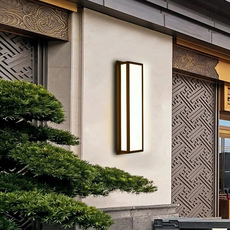 LED Outdoor Wall Light Black Modern Sconce Fixture Warm White 20W IP65 Rectangle Patio Marble Wall Lamp for Courtyard Porch Garage 42/63cm4