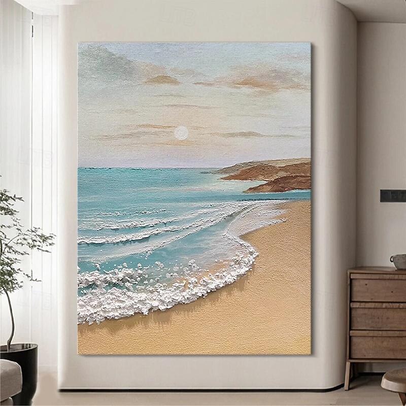 Sky and Ocean painting hand painted Calming Landscape Painting Neutral Landscape oil painting handmade Light Beige Aesthetic Acrylic wave sea Painting  Minimalist Art painting2