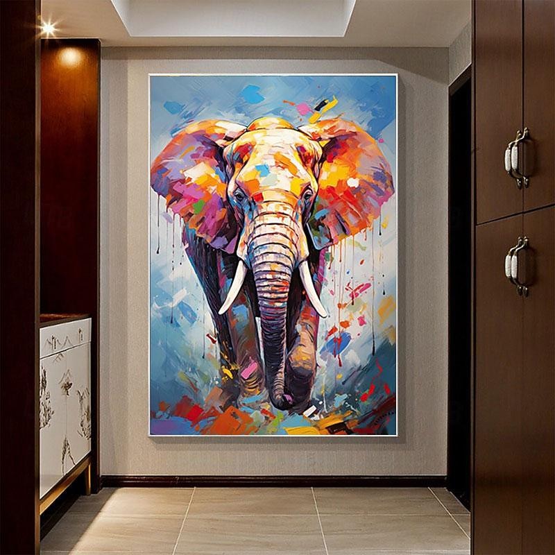 Handmade Original Lion And Elephant Oil Painting On Canvas Large Abstract Animal Canvas Wall Art Modern Impressionist Lion Artwork For Living Room Bedroom Decor No Frame4